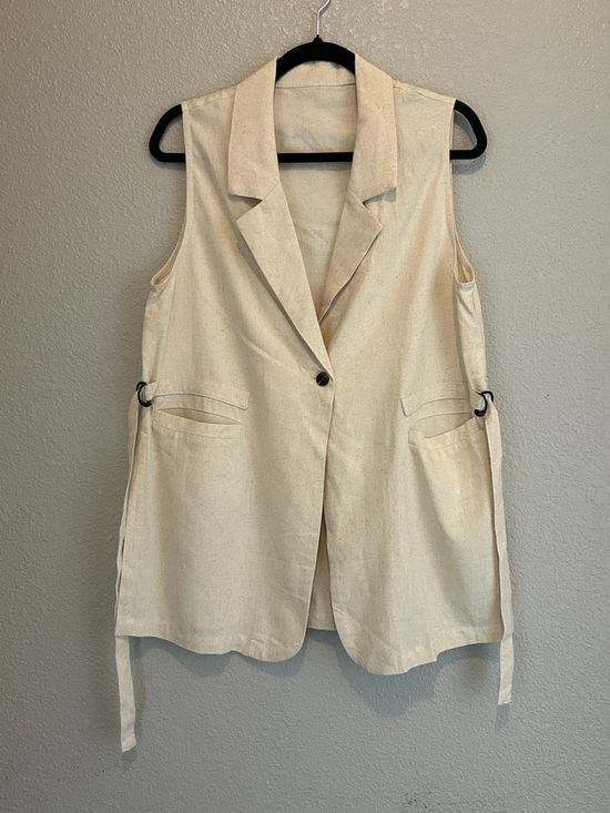 Jackets & Blazers - Sleeveless Cream Linen-Blend Vest Jacket size M 20 linen 80 cotton